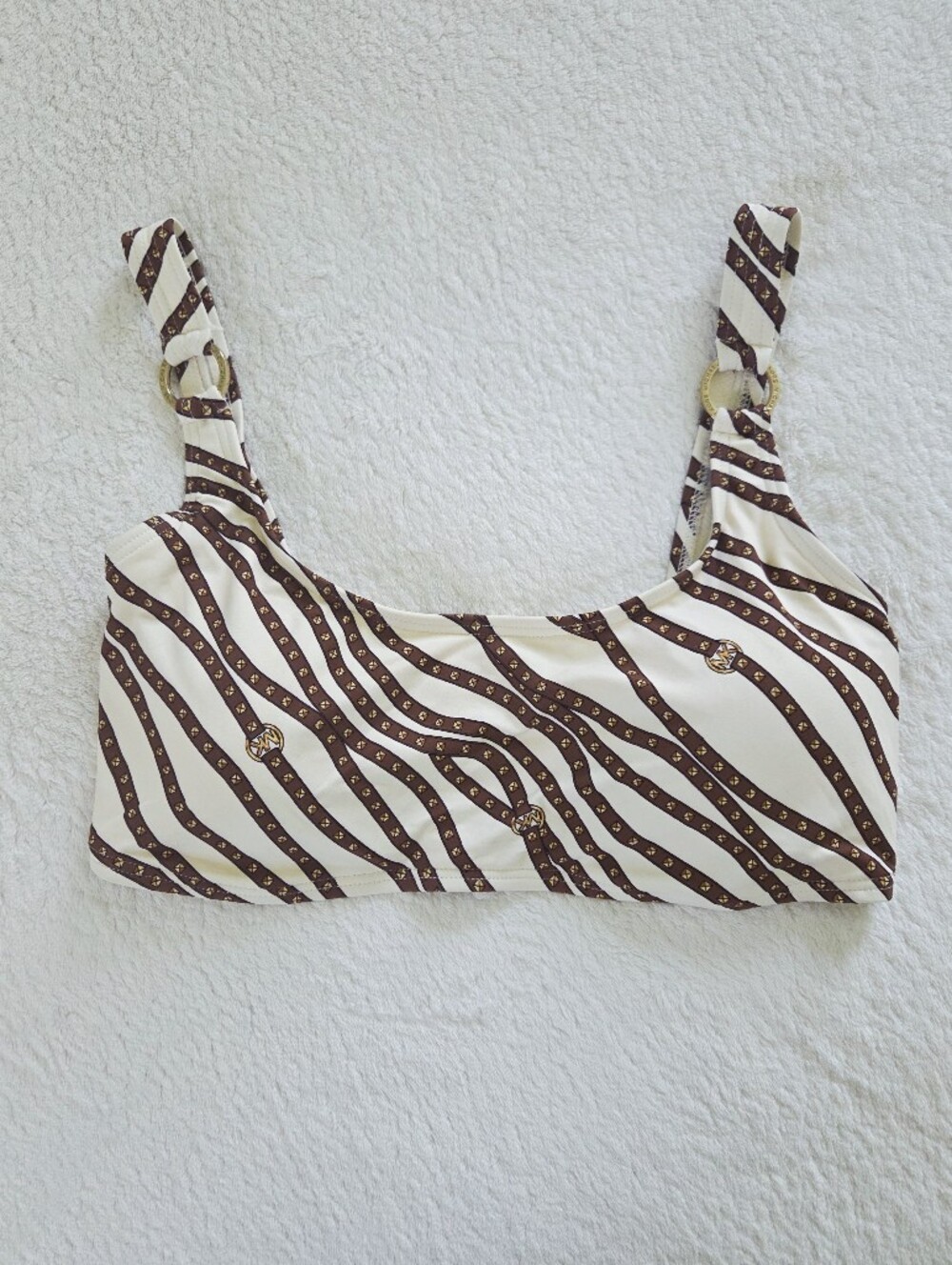 Michael Kors ✨️ Women's Brown & Cream Striped Swim Bikini Top Size S